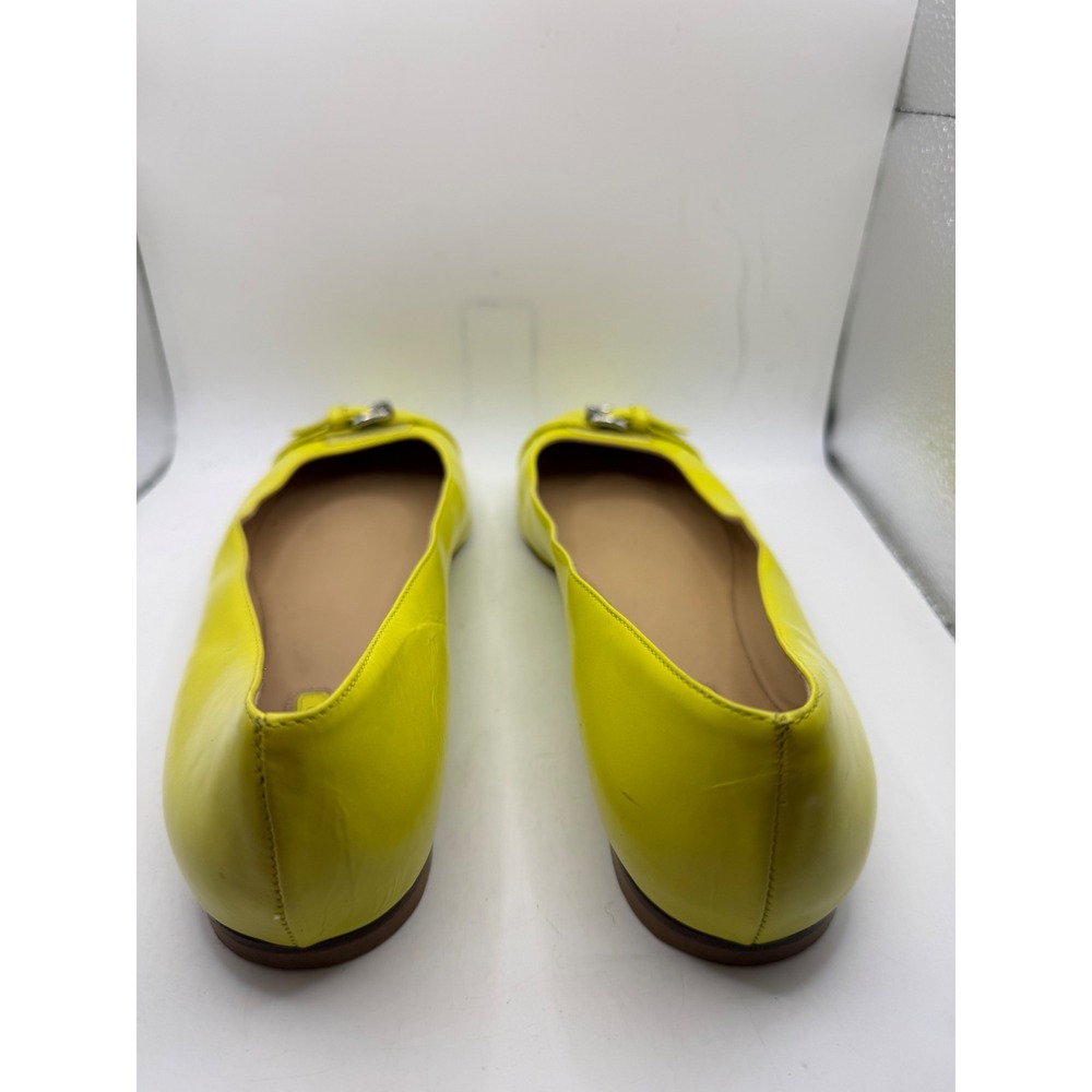 Longchamp Neon Yellow Leather Buckle Ballet Flats Made in Italy Size 39 - Picture 3 of 8